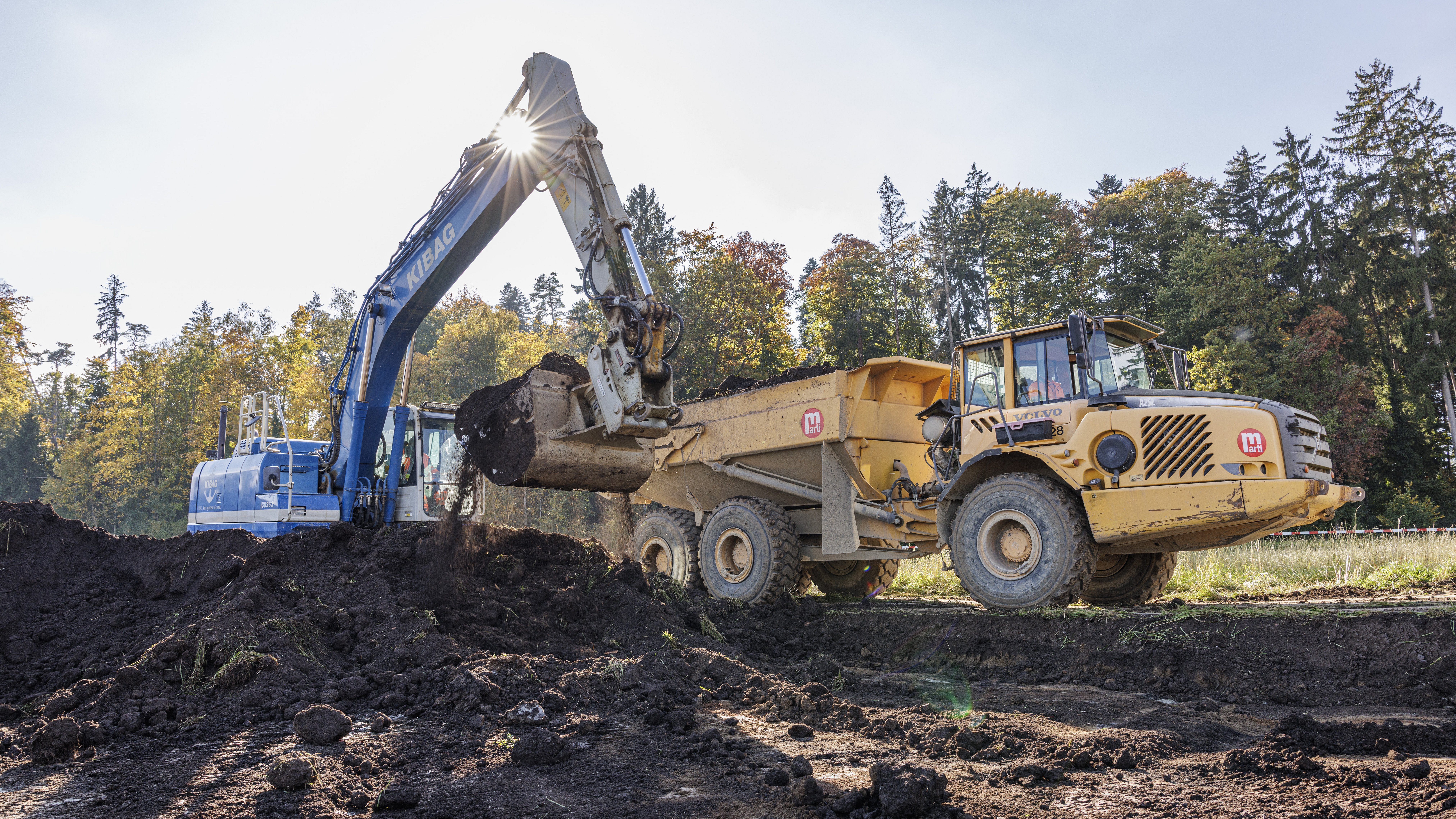 Bagger in Herbstsonne