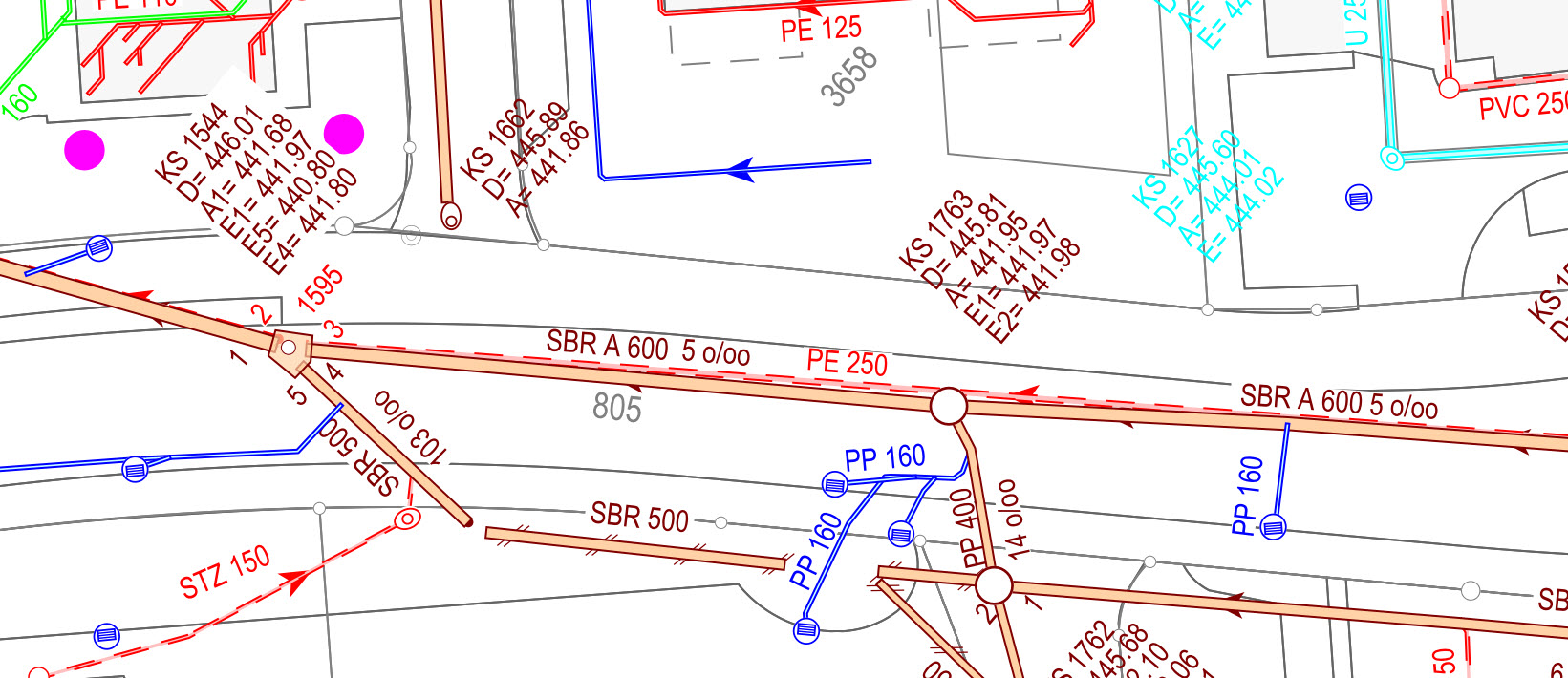 2D-GIS-Ansicht eines Werkleitungskatasters